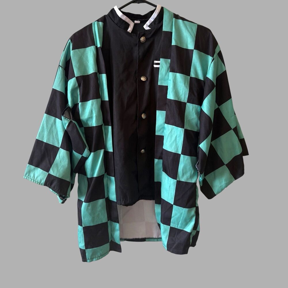 Kids Demon Slayer Kamado Tanjiro Cosplay Costume Kimono Shirt Belt Youth XL